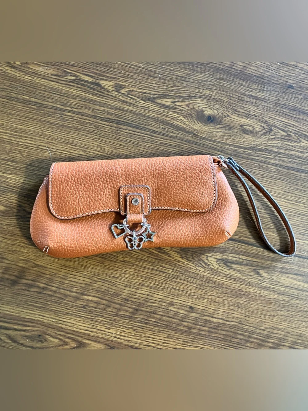 Tommy Hilfiger Like New Brown Leather Wristlet Clutch Baguette